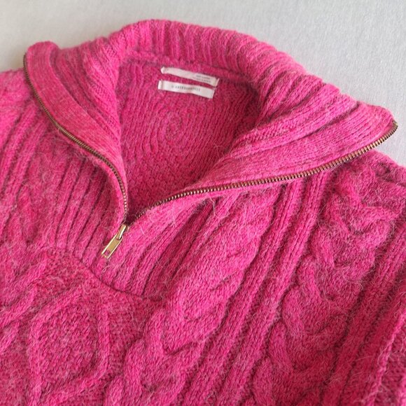💙 Anthropologie Pink Quarter Zip Fuzzy Sweater Size S/M Preppy Fishermancore - Picture 6 of 8